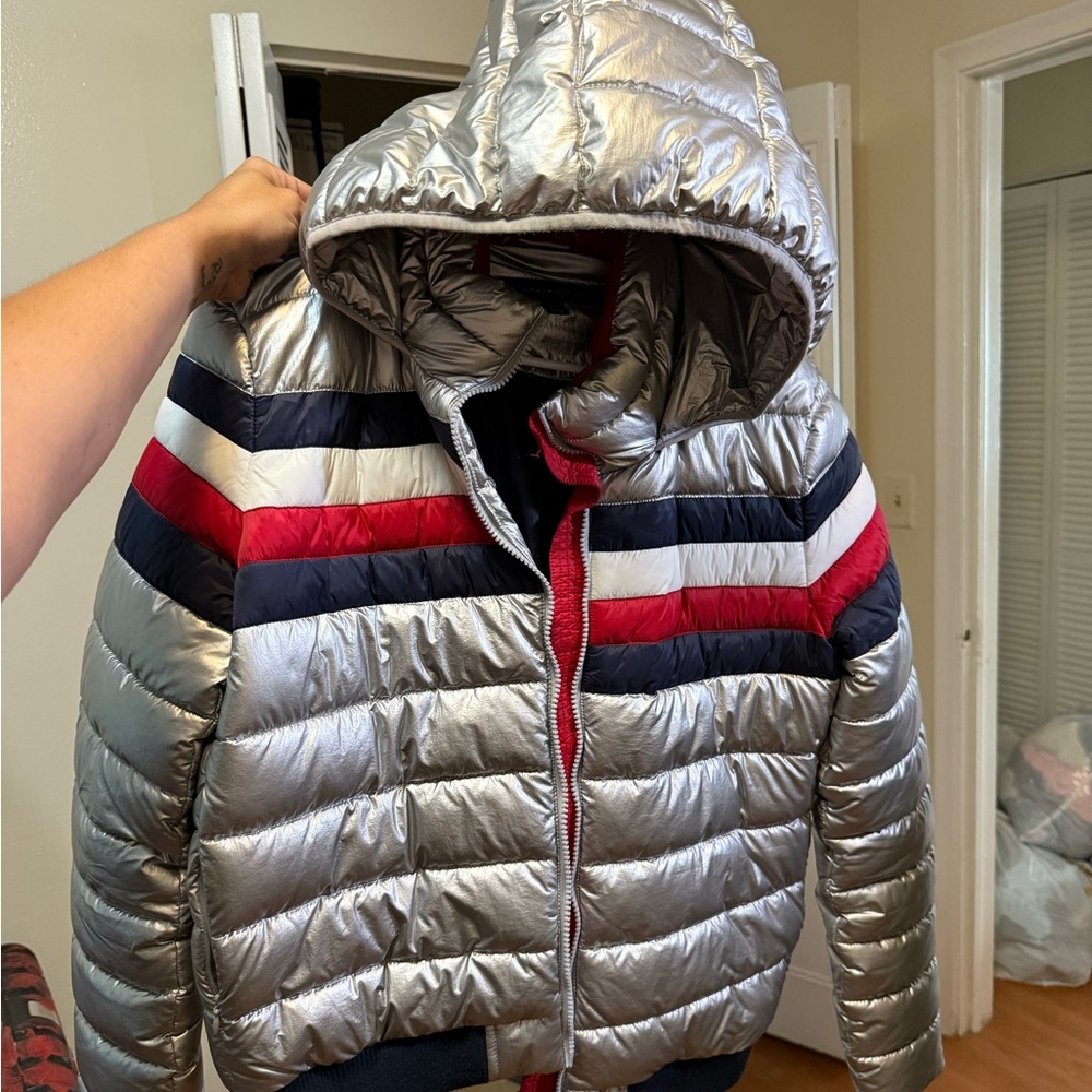 Tommy Hilfiger Metallic Silver Puffer Jacket